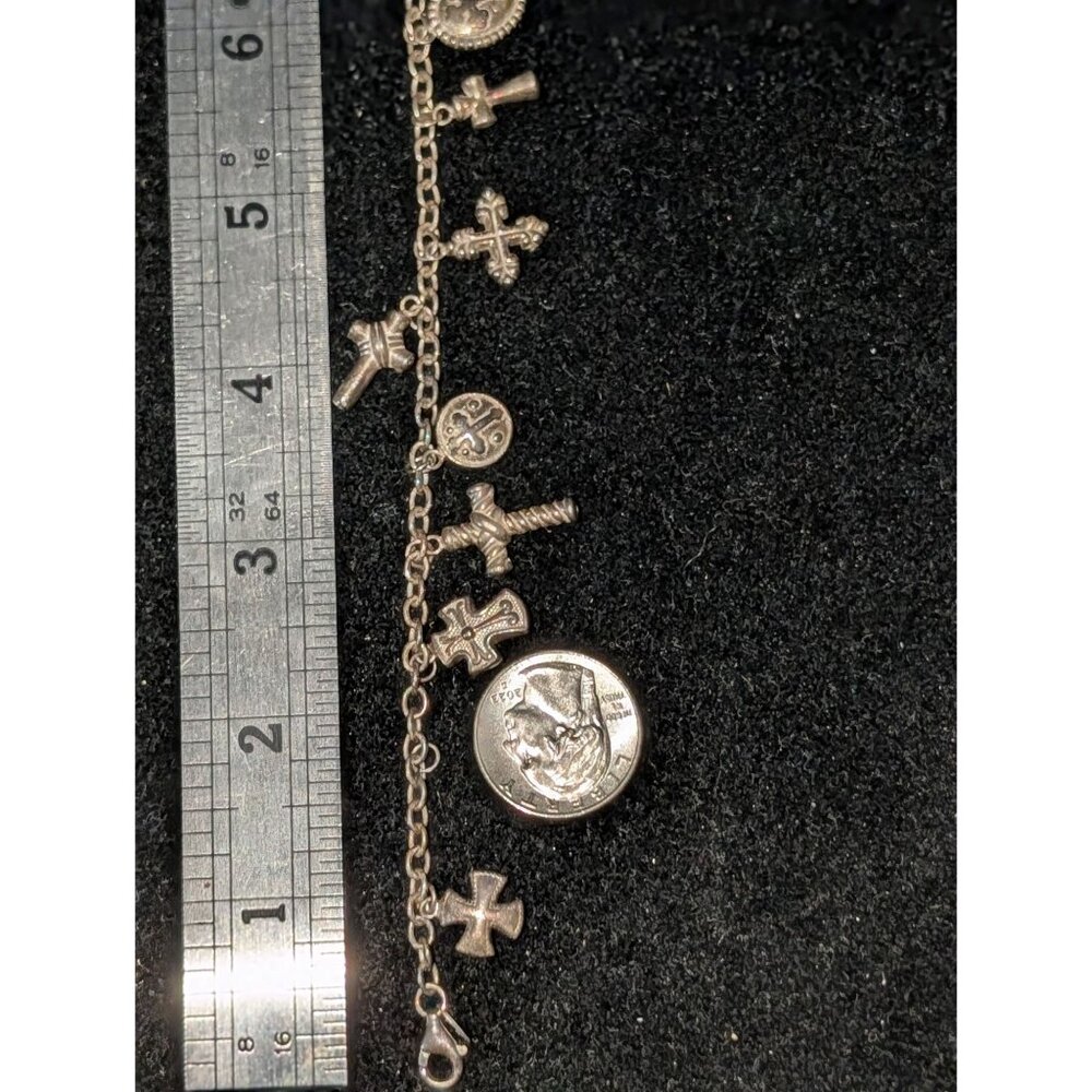 Sterling Silver JCM 925 Mauritius Charm Bracelet 11 Cross Charms by Jacmel Jewel - Picture 15 of 16